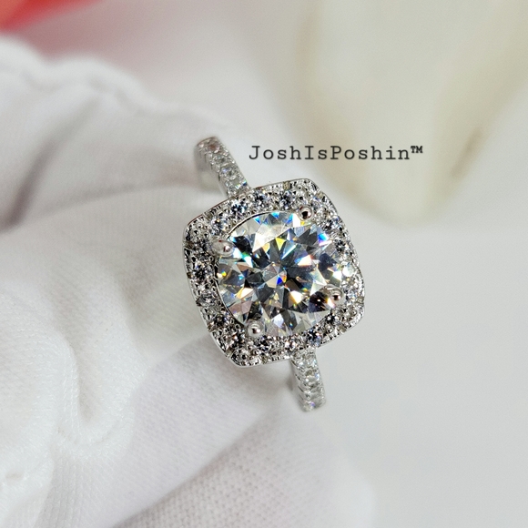 2CT. T.W. FL Moissanite cushion halo ring in sterling silver - Picture 7 of 13